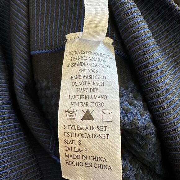 New Mix Zip Up Cropped Active Top & High Waist Leggings Set Black & Blue Size S - Picture 5 of 6